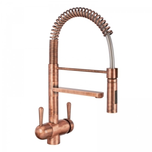 ROLYA Red Copper 3-Way Tap Tri-Flow Pull-Out-Hose Spray Kitchen Mixer