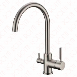 rolya nickle brushed gooseneck 3 way kitchen mixer tap