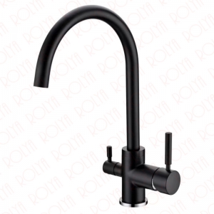 Rolya Gooseneck Black Kitchen Faucet Triple Action 3 Way Tap