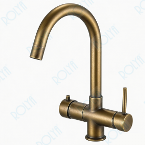 ROLYA Chilled Water Faucet for Kitchen Sink — 5 Function Built-in Refrigerator Tap with Sparkling Water Antique Brass KF5096-AB
