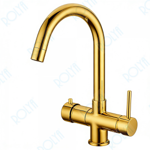 ROLYA 5 in 1 Brass Commercial Style Faucet for Under Sink Water Filter System Golden Finish KF5096-GO