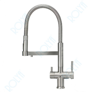 ROLYA SUS 304 Stainless Steel 5 Way Kitchen Faucet Brushed Nickel— European Style 5 in 1 Mixer Tap with Sparkling, Chilled, Purified & Dual Handle Hot/Cold Water