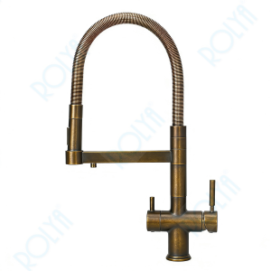 ROLYA 5-in-1 Kitchen Faucet with pulldown sprayer Antique Brass KF5028-AB