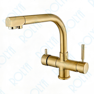 ROLYA Luxury Brass Dual Handle 5 Way Faucet Sparkling Water Tap Kitchen Sink Mixer Faucet Brushed Golden KF5021-BG