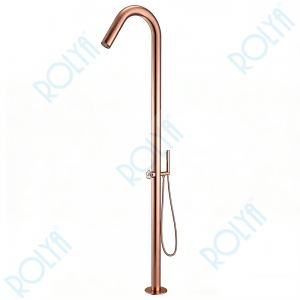 ROLYA 304SUS Stainless Steel Freestanding Outdoor Shower Fixture Rose Golden FOS2603-RG