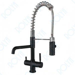 ROLYA 2026 New Arrival Spring Hose TriFlow Kitchen Faucet Black KF1040-BL