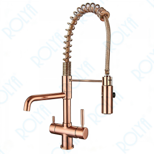 ROLYA 2026 New Arrival Spring Pull Down 3 Way Kitchen Faucet Rose Golden KF1040-RG