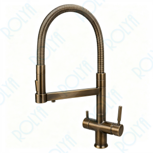 ROLYA Pull Down Spring 4 Way Kitchen Faucet with Sparkling Water Antique Brass KF4098-AB
