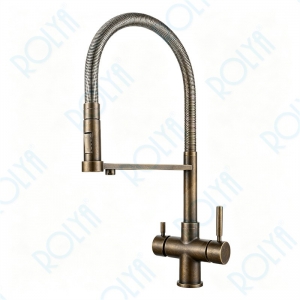 ROLYA Pull Down 5 Way Kitchen Faucet With Sparkling Water Antique Brass KF5266-AB