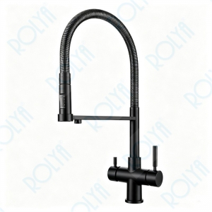 ROLYA Pull Down 5 Way Faucet Kitchen Waterr Tap With Sparkling Water Black KF5266-BL