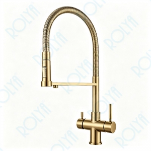  ROLYA Pull Out 5 Way Kitchen Faucet With Sparkling Water Brushed Golden KF5266-BN