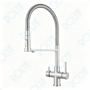 ROLYA Pull Down 5 Way Faucet With Filtered & Soda & Chiller Water Brushed Satin Silver KF5266-BSS