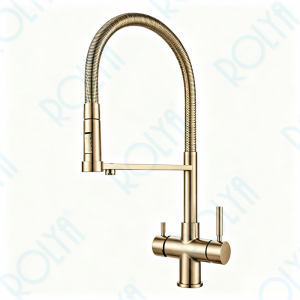 ROLYA Pull Down Spring 5 Way Kitchen Faucet Champagne Gold KF5266-CG