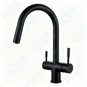 ROLYA Pullout Gooseneck 4 Way Kitchen Faucet Black KF4699-BL
