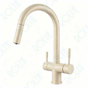 ROLYA Pullout Gooseneck 4 Way Faucet Four-in-one Kitchen Tap Sandbeige KF4699-SB