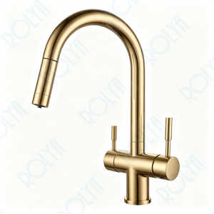ROLYA Pull Out Gooseneck 4 Way Kitchen Faucet Brushed Golden KF4699-BG