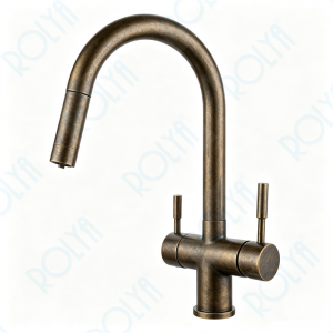 ROLYA CUPC Customized Pullout Gooseneck 4 Way Kitchen Faucet Antique Brass KF4699-AB