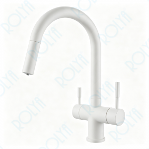 ROLYA Classic Pullout Gooseneck 4 Way Kitchen Faucet White KF4699-WH